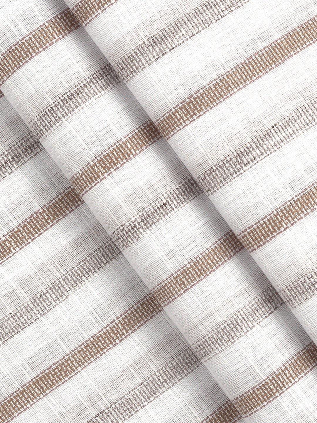 Men Cotton Rich Striped Shirt Fabric White with Brown Infinity
