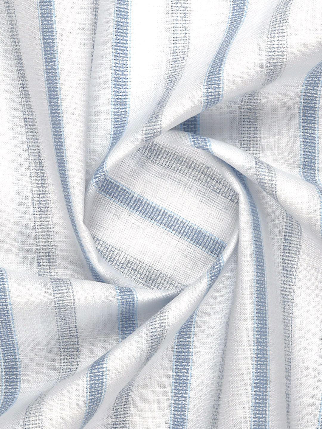 Men Cotton Rich Striped Shirt Fabric White with Blue Infinity