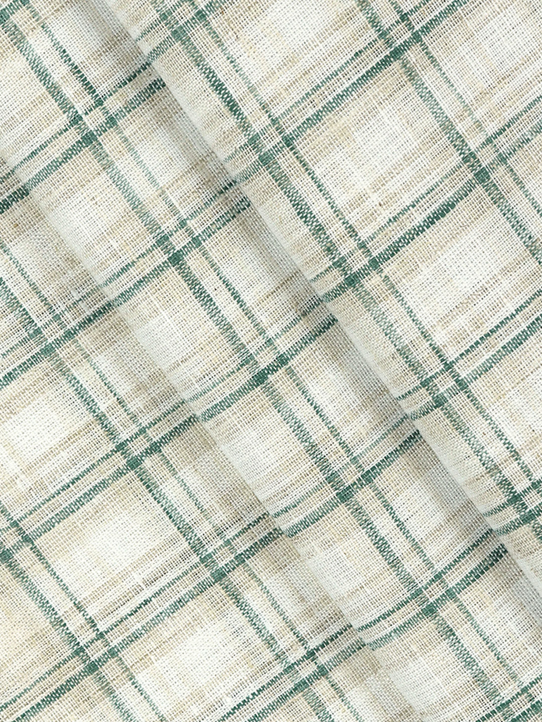 Cotton Rich Checked Green with Light Brown Shirt Fabric High Style