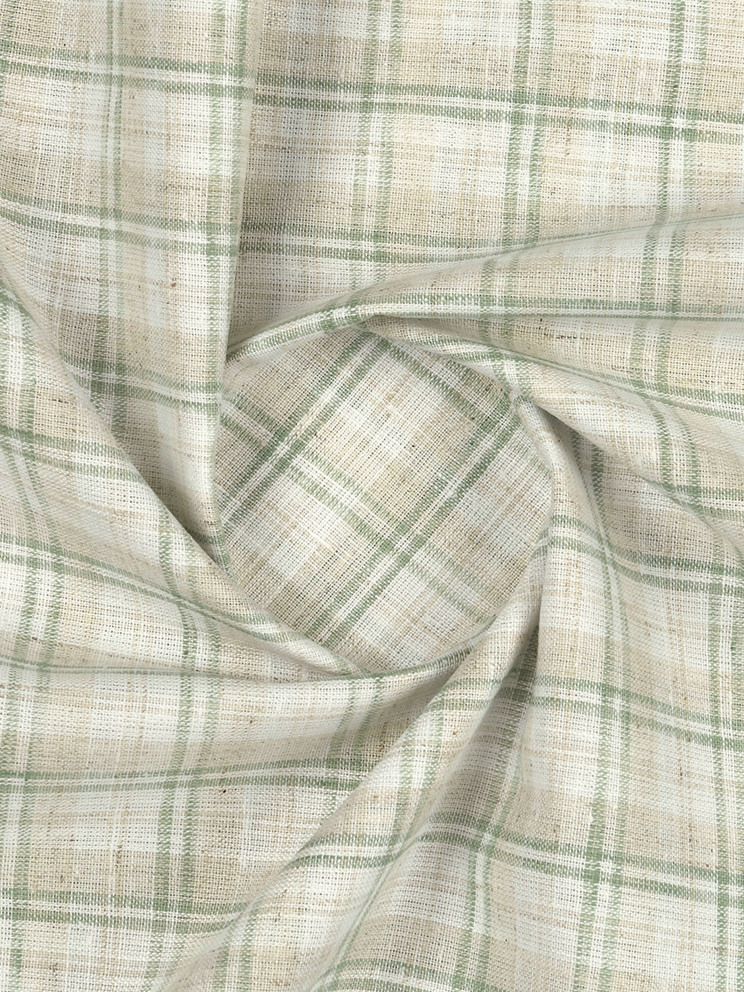 Cotton Rich Checked Light Brown with Green Shirt Fabric High Style