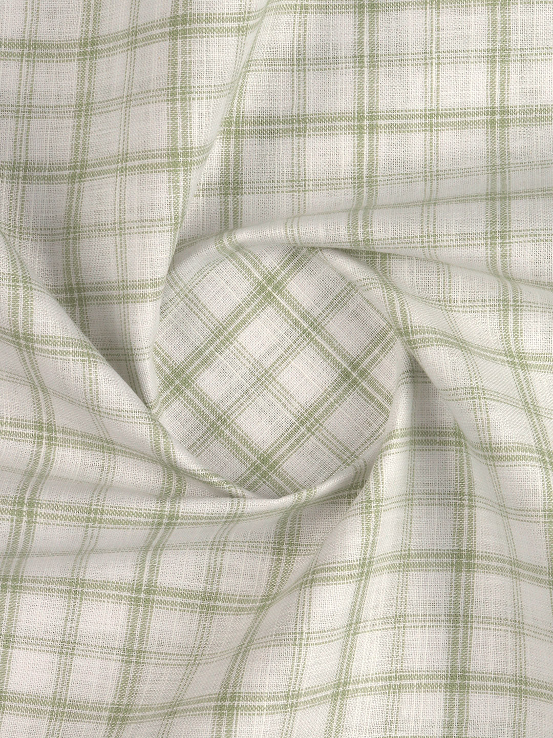 Men Cotton Rich Checked Shirt Fabric White with Green Infinity