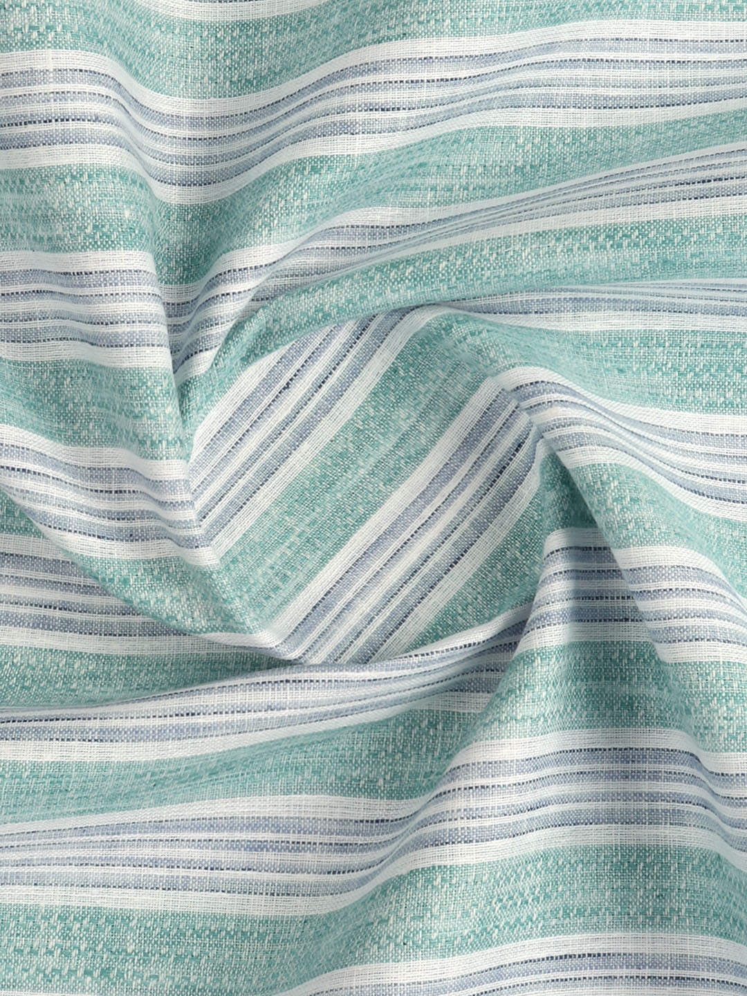 Cotton Blend Self Design Shirt Fabric Green with Blue High Style