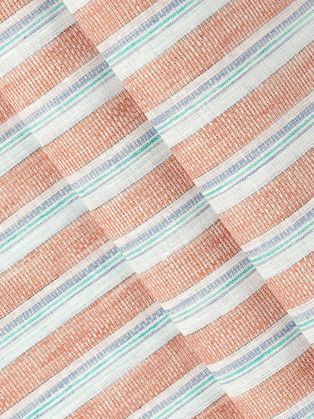 Cotton Blend Self Design Shirt Fabric Orange with White High Style