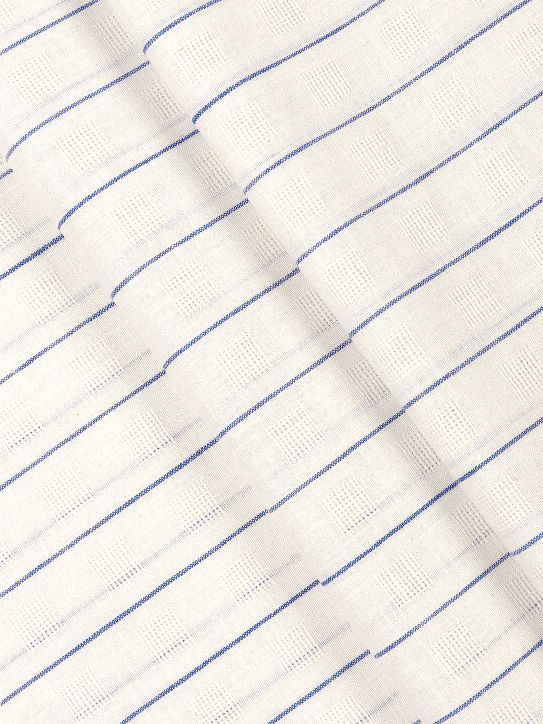 Cotton White Colour Blue Striped Shirt Fabric- Infinity