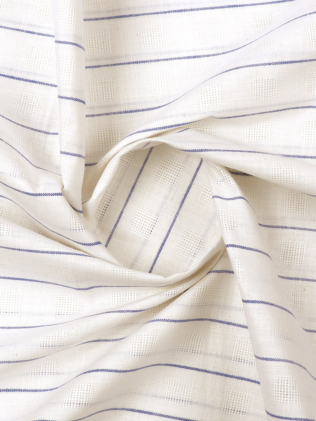 Cotton White Colour Blue Striped Shirt Fabric- Infinity