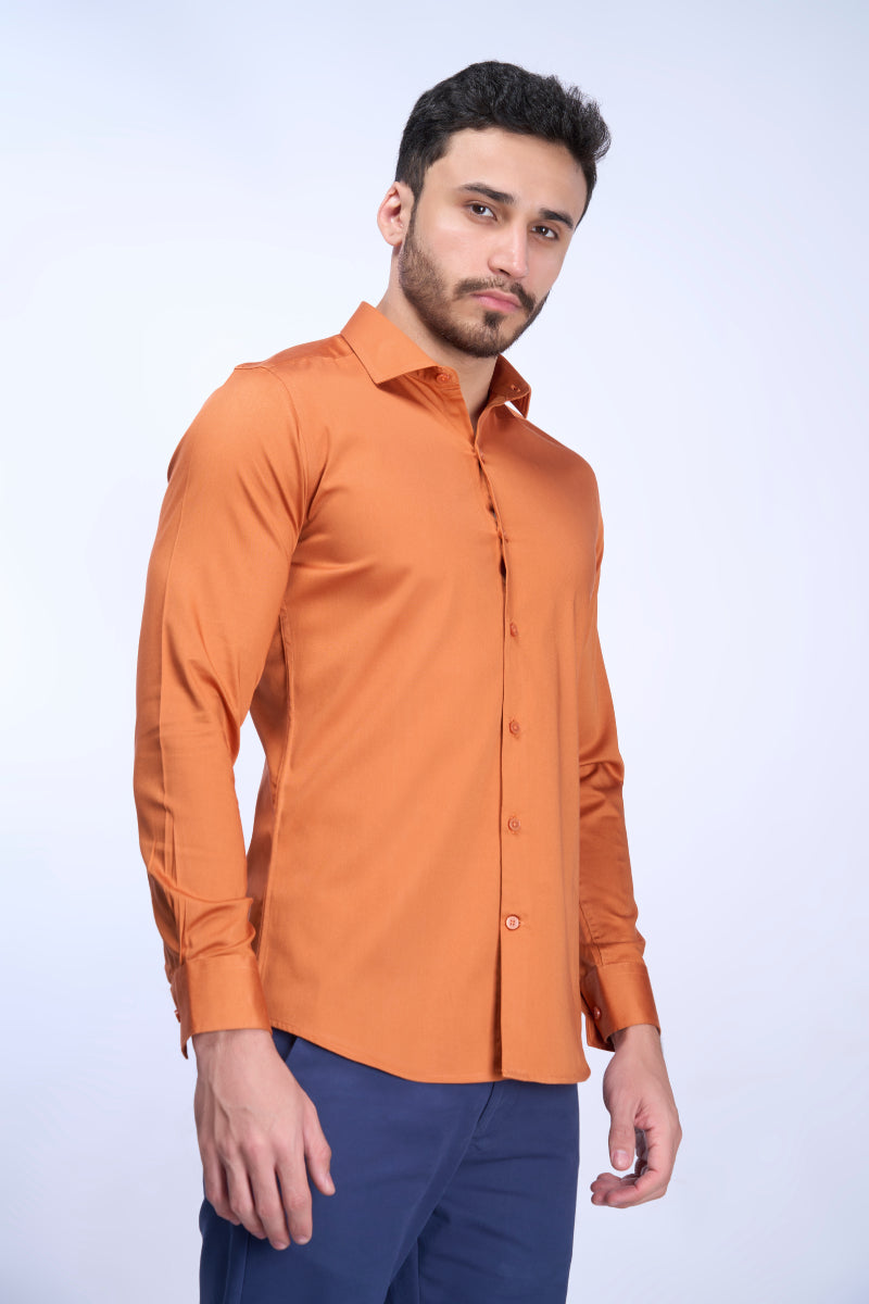 Men Stretch Cotton Shirt Brown FS22