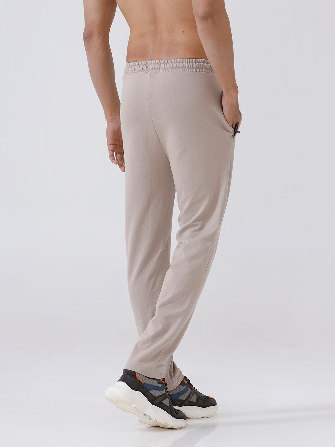 Men Combed Cotton Rich Track Pant with Side Pockets Beige ETT6