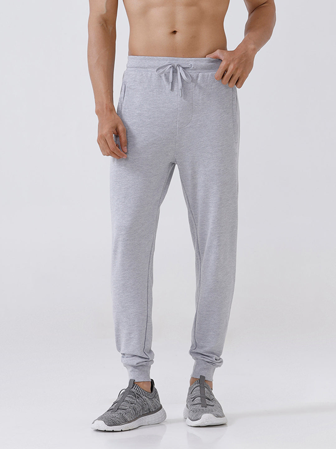 Men Combed Cotton Rich Jogger with Side Pockets Grey Melange EJ1