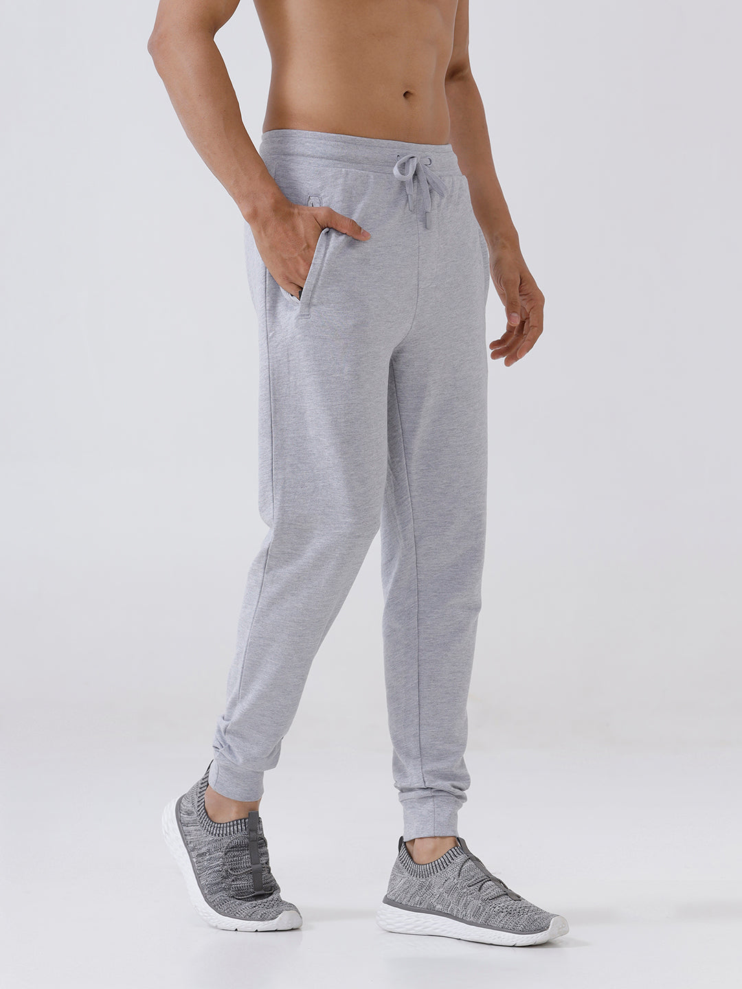 Men Combed Cotton Rich Jogger with Side Pockets Grey Melange EJ1