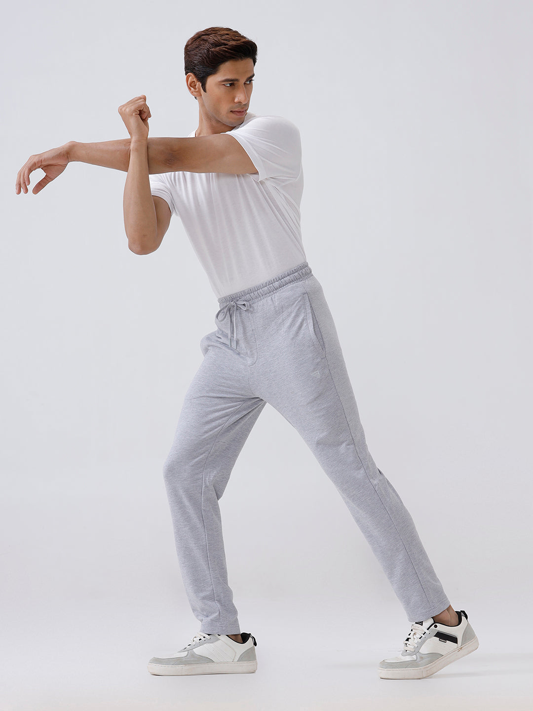 Men Combed Cotton Rich Track Pant with Side Pockets Grey Melange ETT3