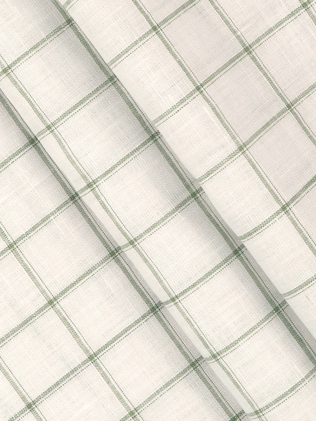 Men Linen Rich White with Green Checks Shirt Fabric Prime