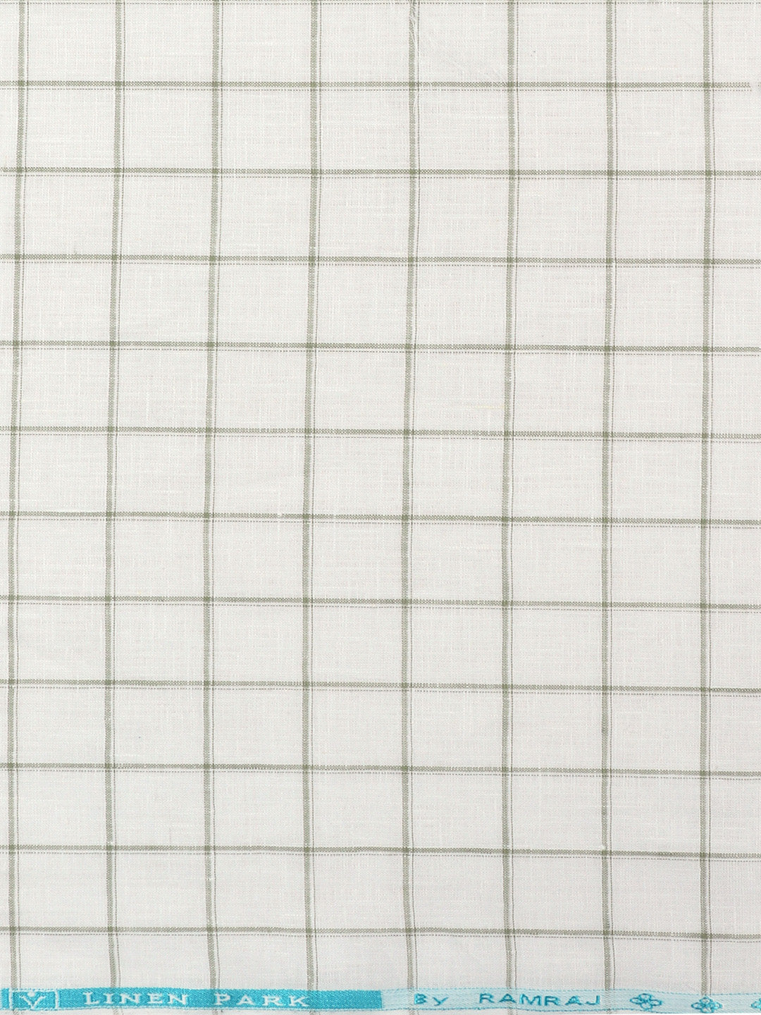 Men Linen Rich White with Green Checks Shirt Fabric Prime