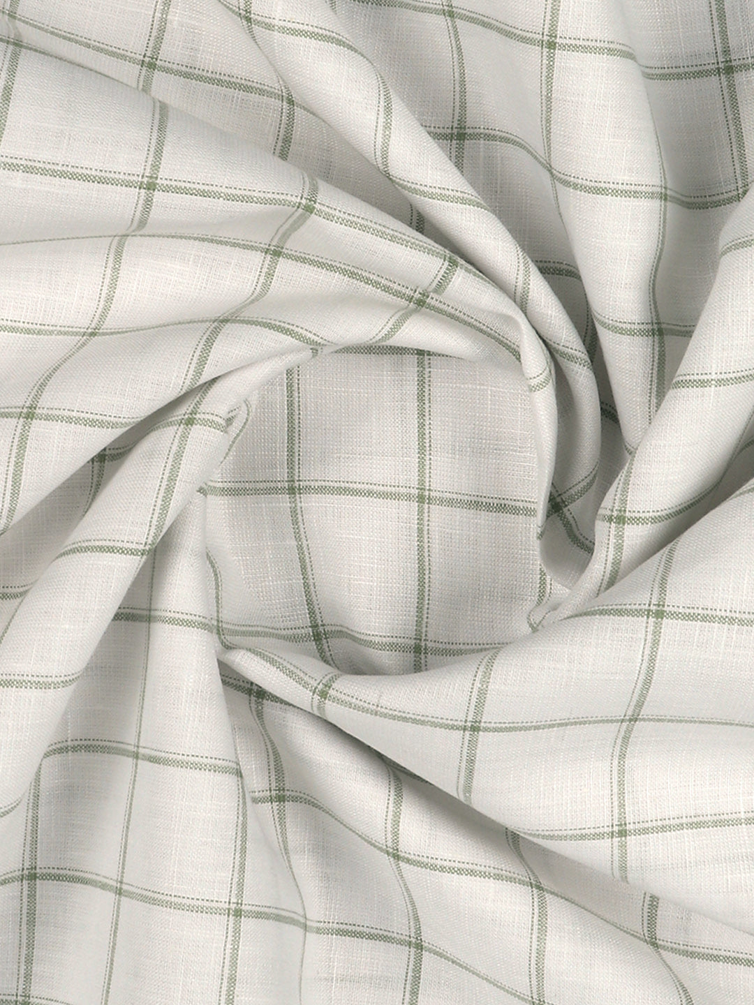 Men Linen Rich White with Green Checks Shirt Fabric Prime