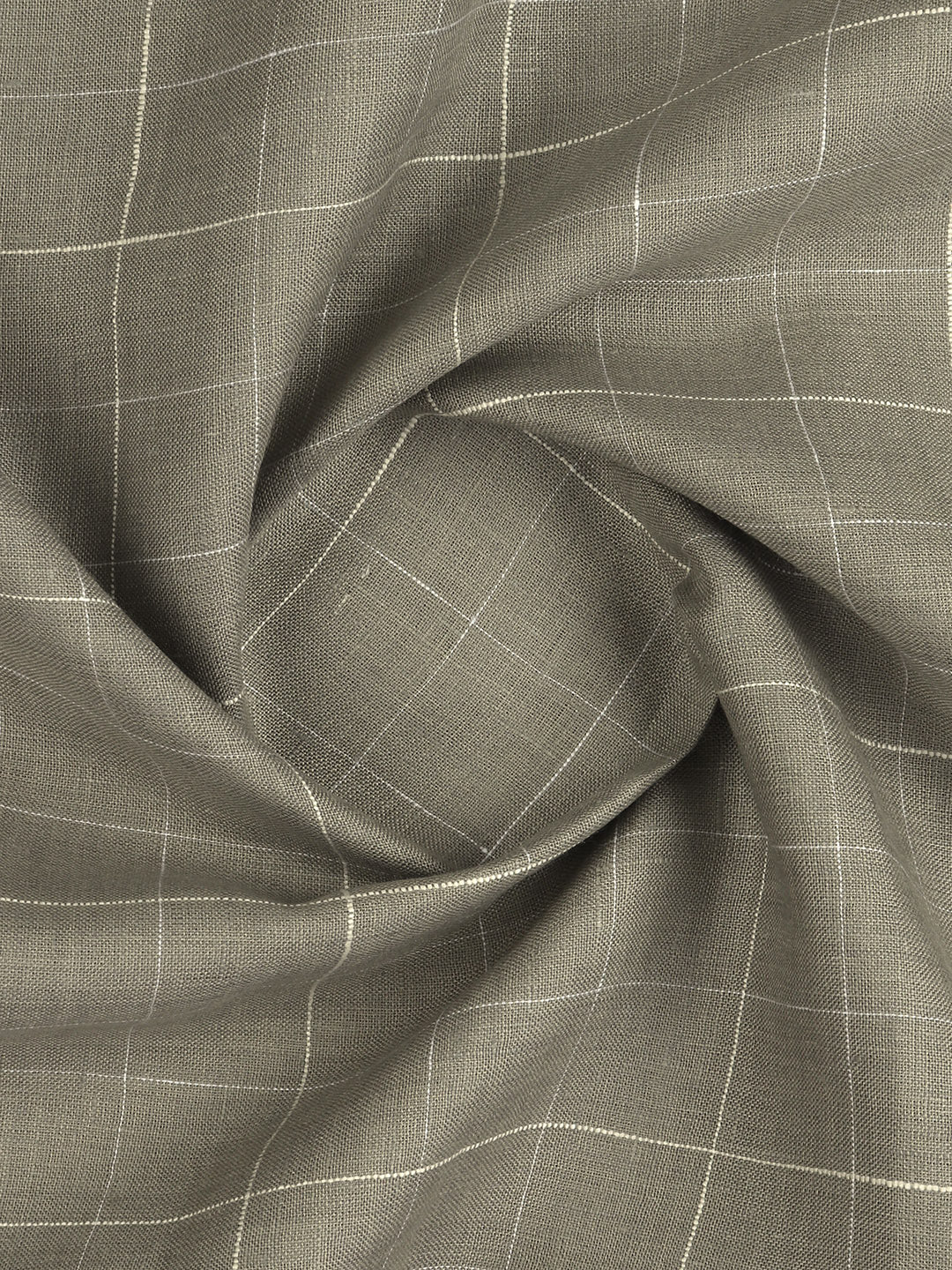 Men 100% Premium Linen Checked Grey Shirt Fabric Texena