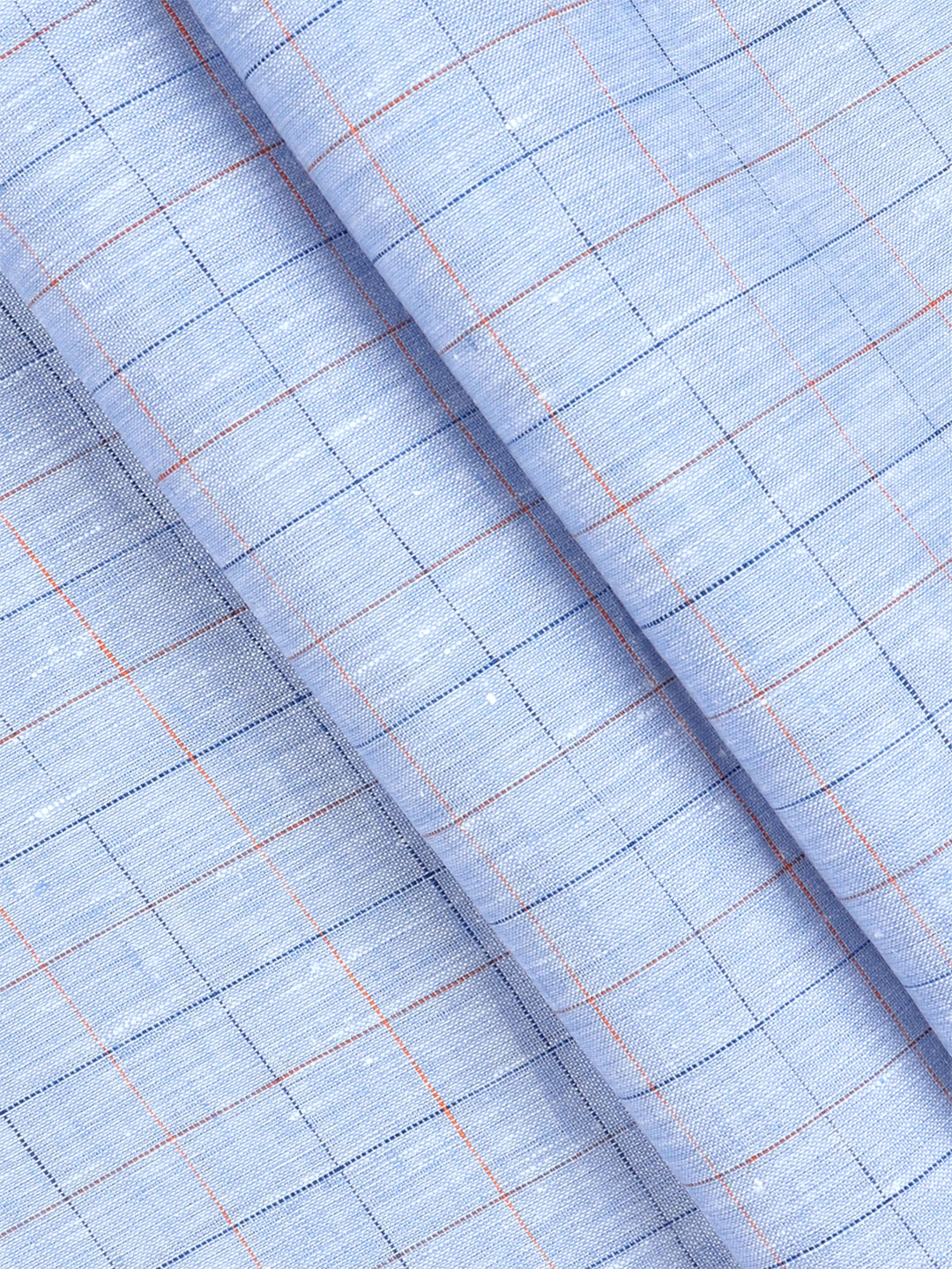 Men 100% Premium Linen Checked Blue Shirt Fabric Texena