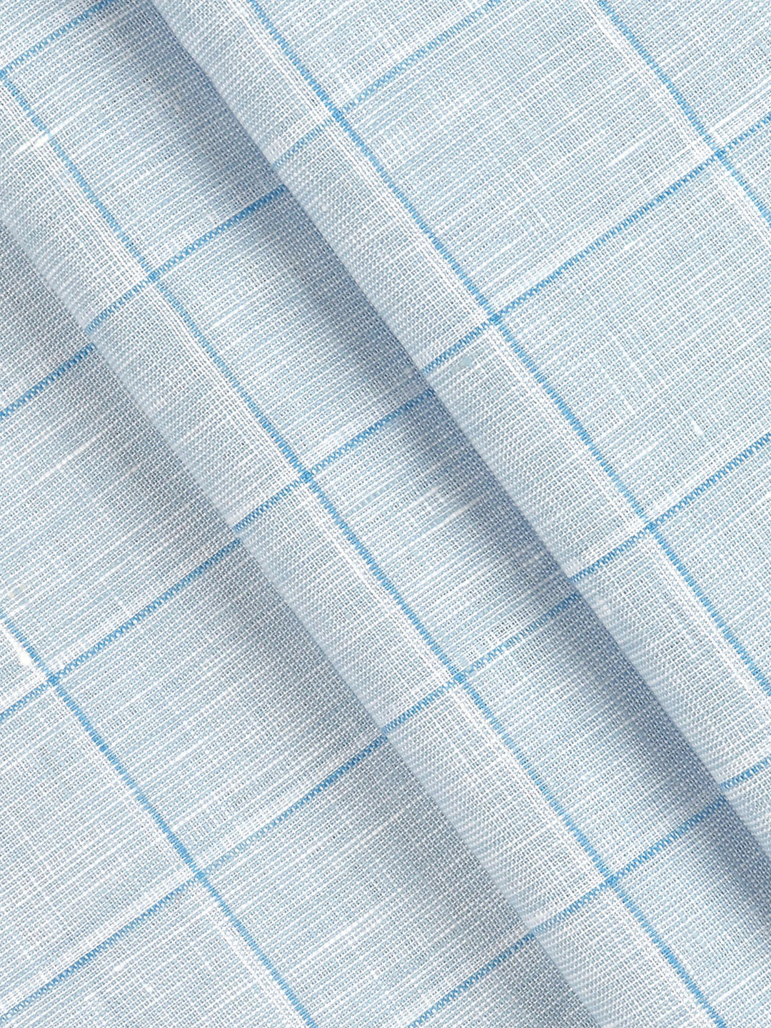 Men 100% Premium Linen Checked Blue Shirt Fabric Texena