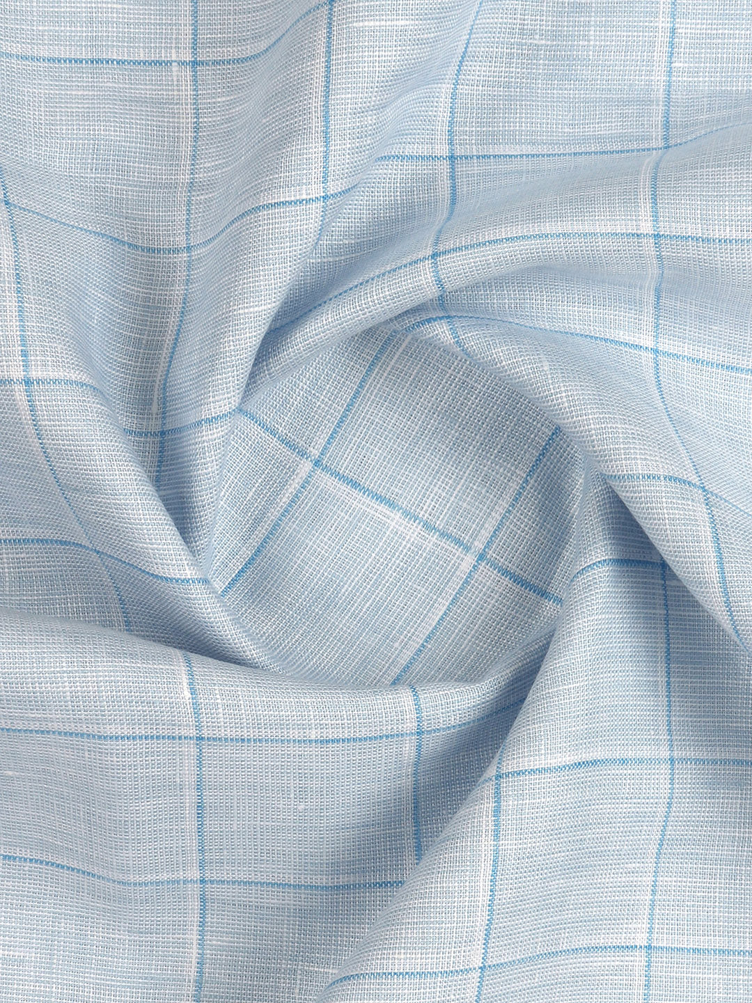 Men 100% Premium Linen Checked Blue Shirt Fabric Texena
