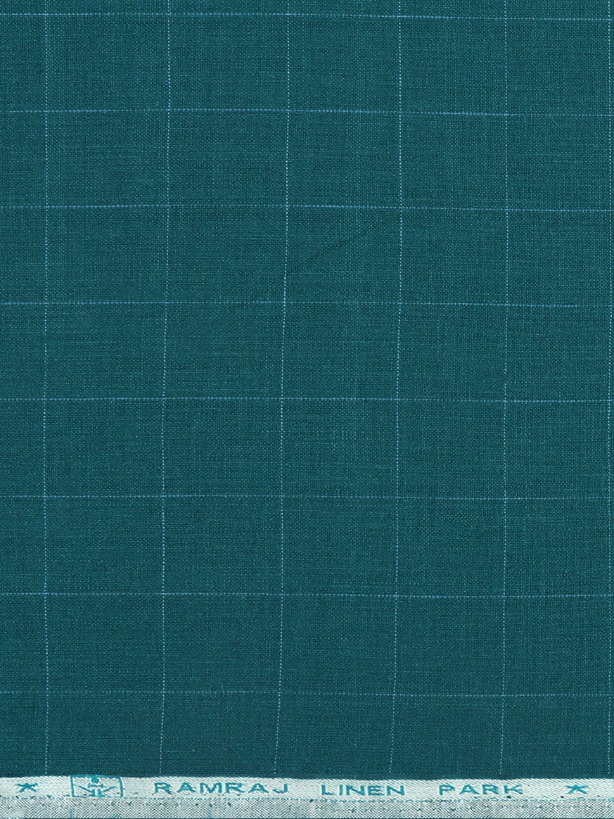 Men 100% Premium Linen Checked Green Shirt Fabric Carlena