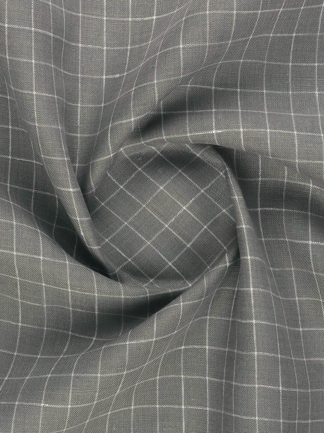 Men 100% Premium Linen Checked Grey Shirt Fabric Carlena