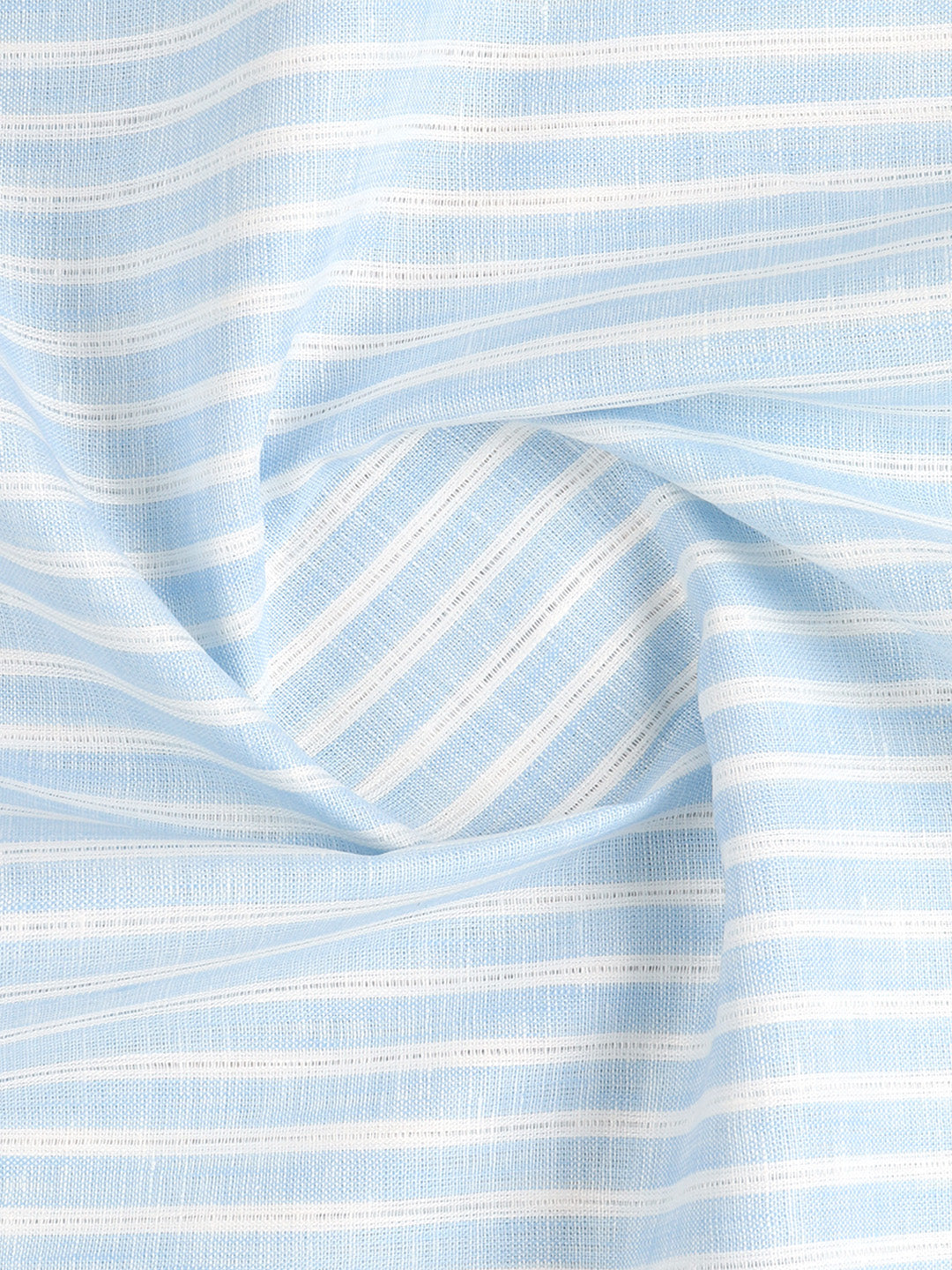 100% European Linen Sky Blue Striped Shirt Fabric Park Carlena