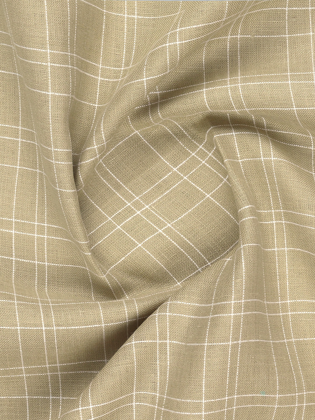 Men 100% Premium Linen Checked Green Shirt Fabric Carlena