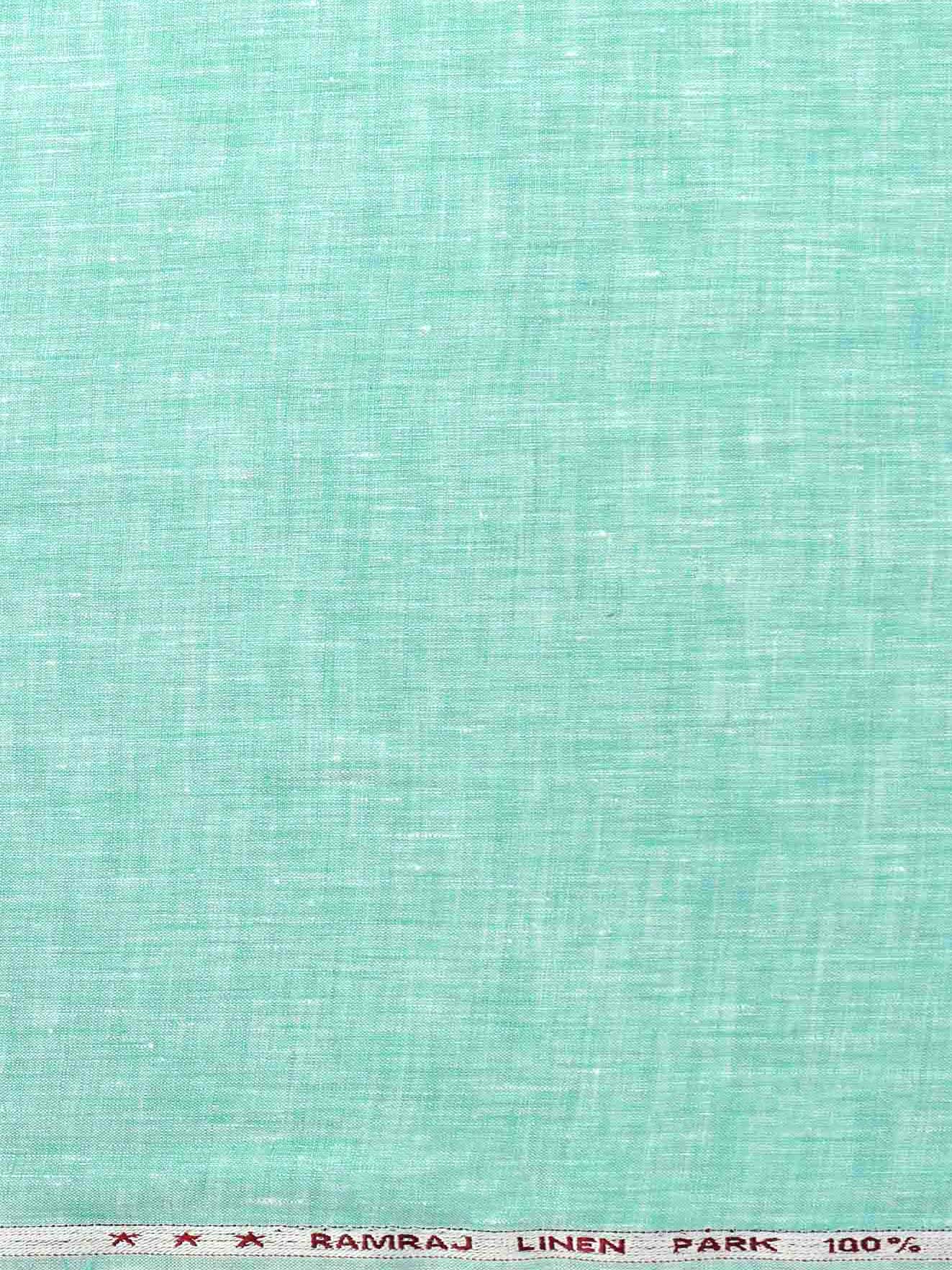 Pure Linen Colour Plain Shirt Fabric Cyan Irish 8080-Zoom view