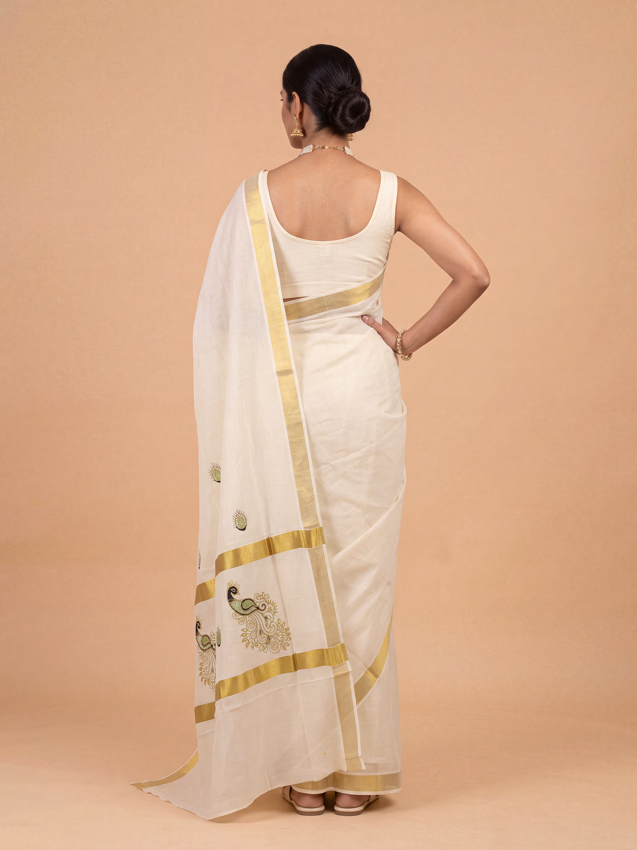 Couple Combo Gold Shirt & Dhoti Set with Saree KLS51