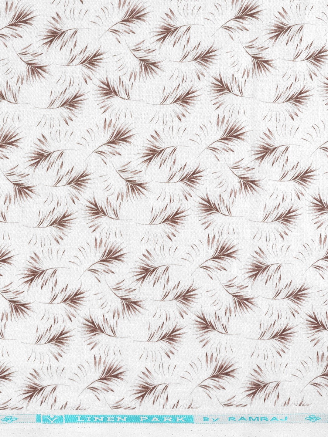 Men 100% Premium Linen White with Brown Printed Shirt Fabric Fortuner