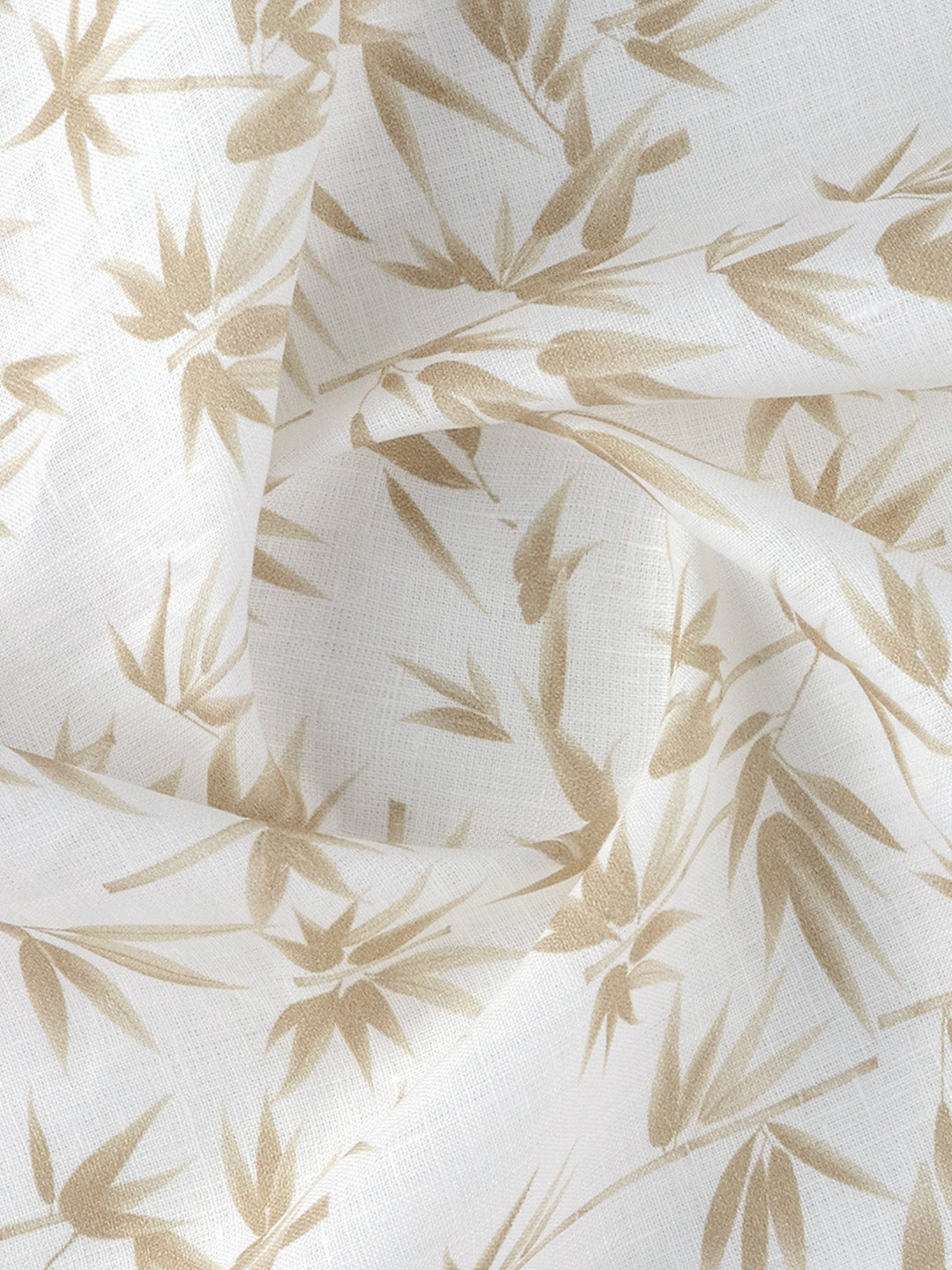 Men 100% Premium Linen White with Brown Printed Shirt Fabric Fortuner