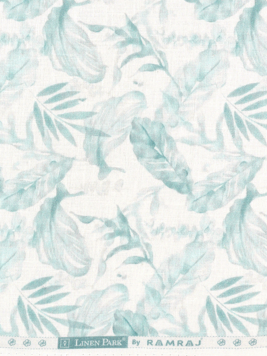 Men 100% Premium Linen White with Mint Blue Printed Shirt Fabric Fortuner