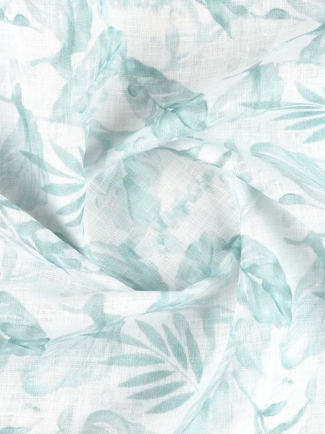 Men 100% Premium Linen White with Mint Blue Printed Shirt Fabric Fortuner