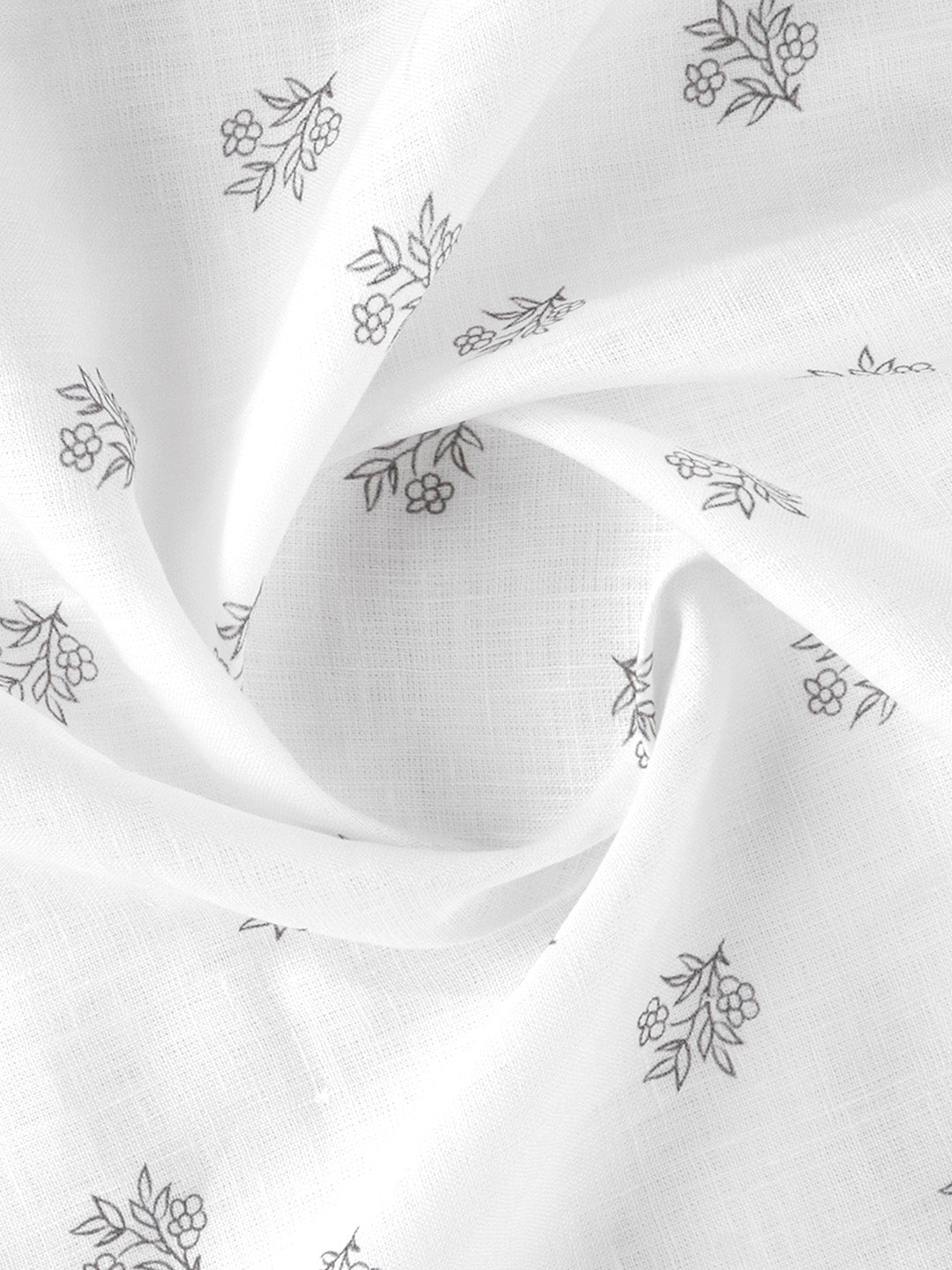 Men 100% Premium Linen White with Black Printed Shirt Fabric Fortuner