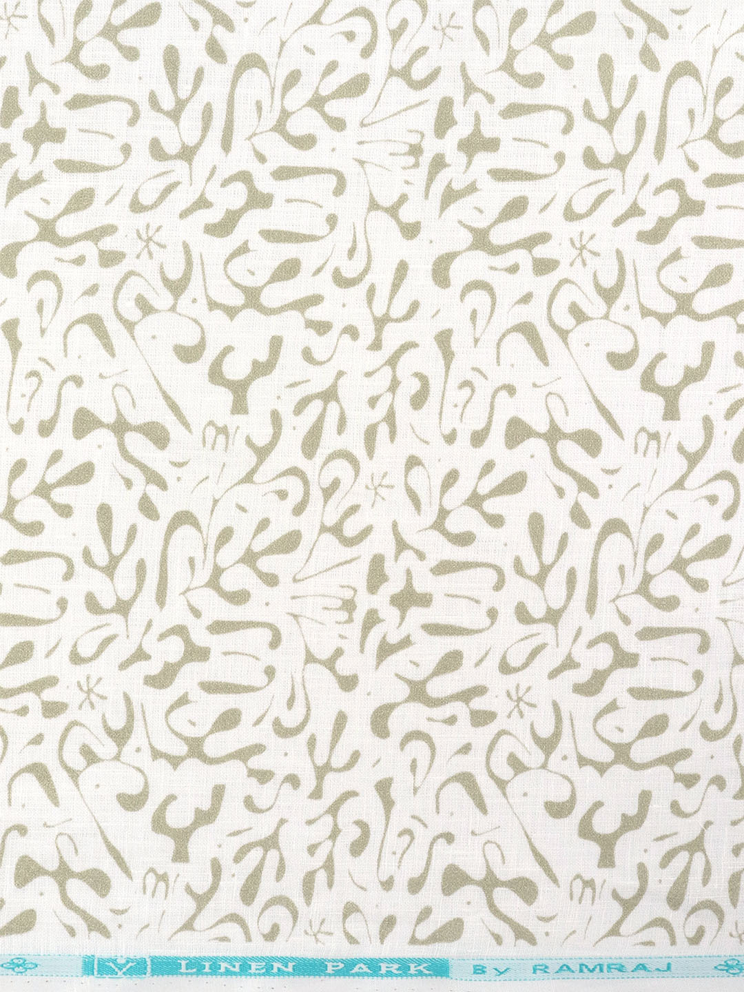 Men 100% Premium Linen White with Green Printed Shirt Fabric Fortuner