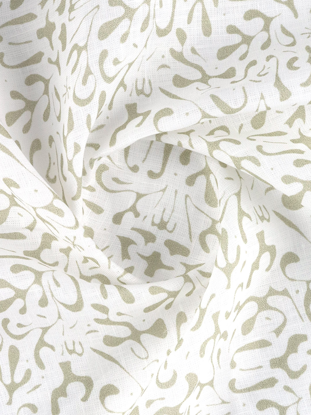 Men 100% Premium Linen White with Green Printed Shirt Fabric Fortuner
