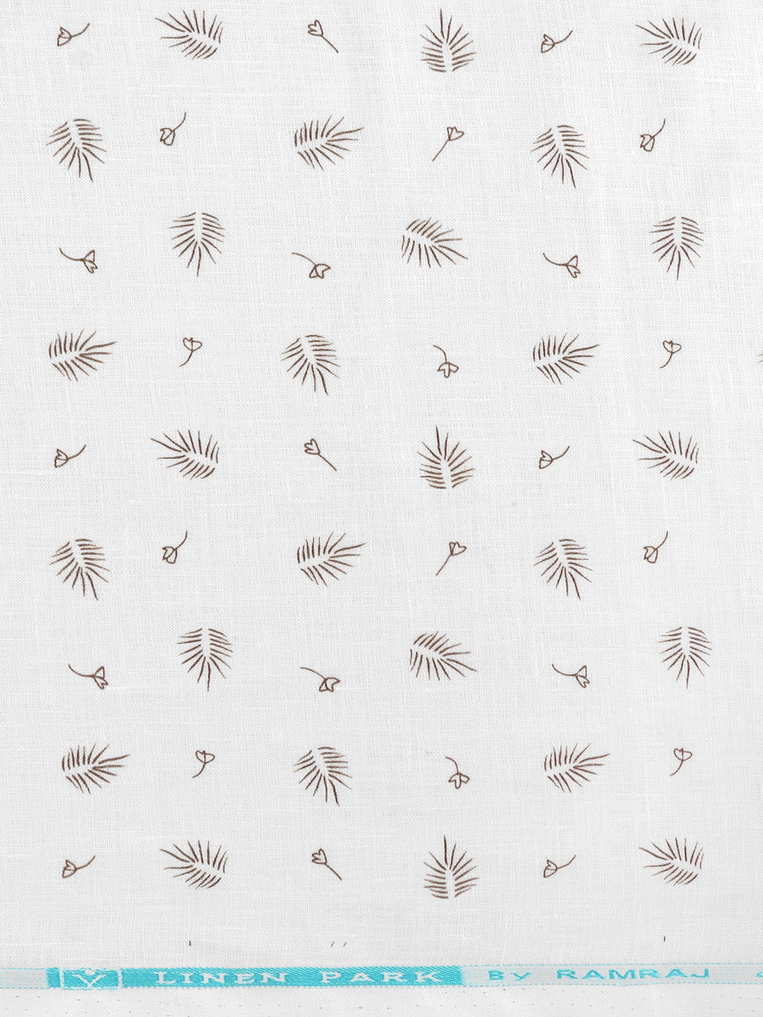 Men 100% Premium Linen White with Olive Green Printed Shirt Fabric Fortuner