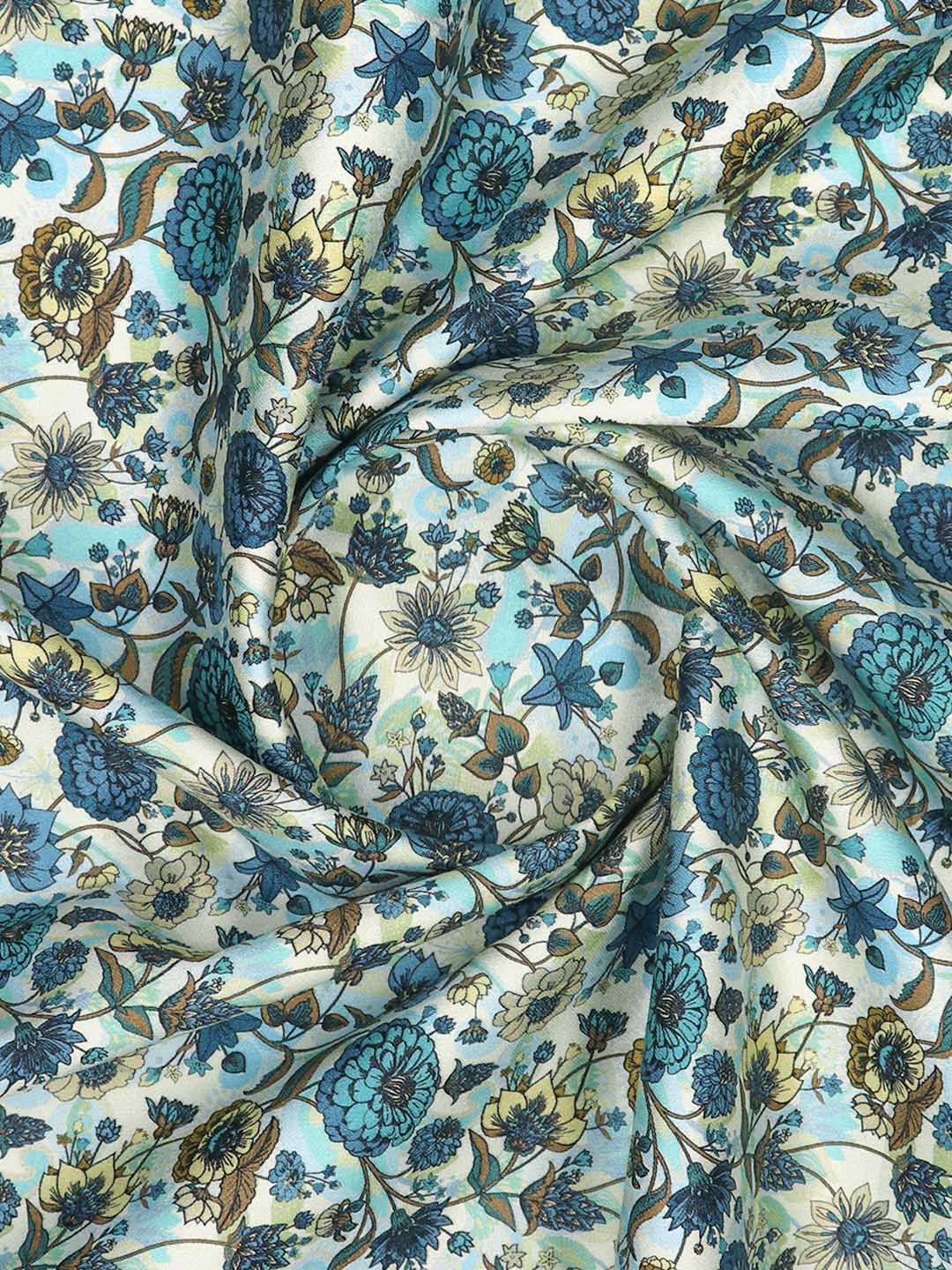 Men Cotton Blend Blue Flower Printed Shirt Fabric Savoy Print