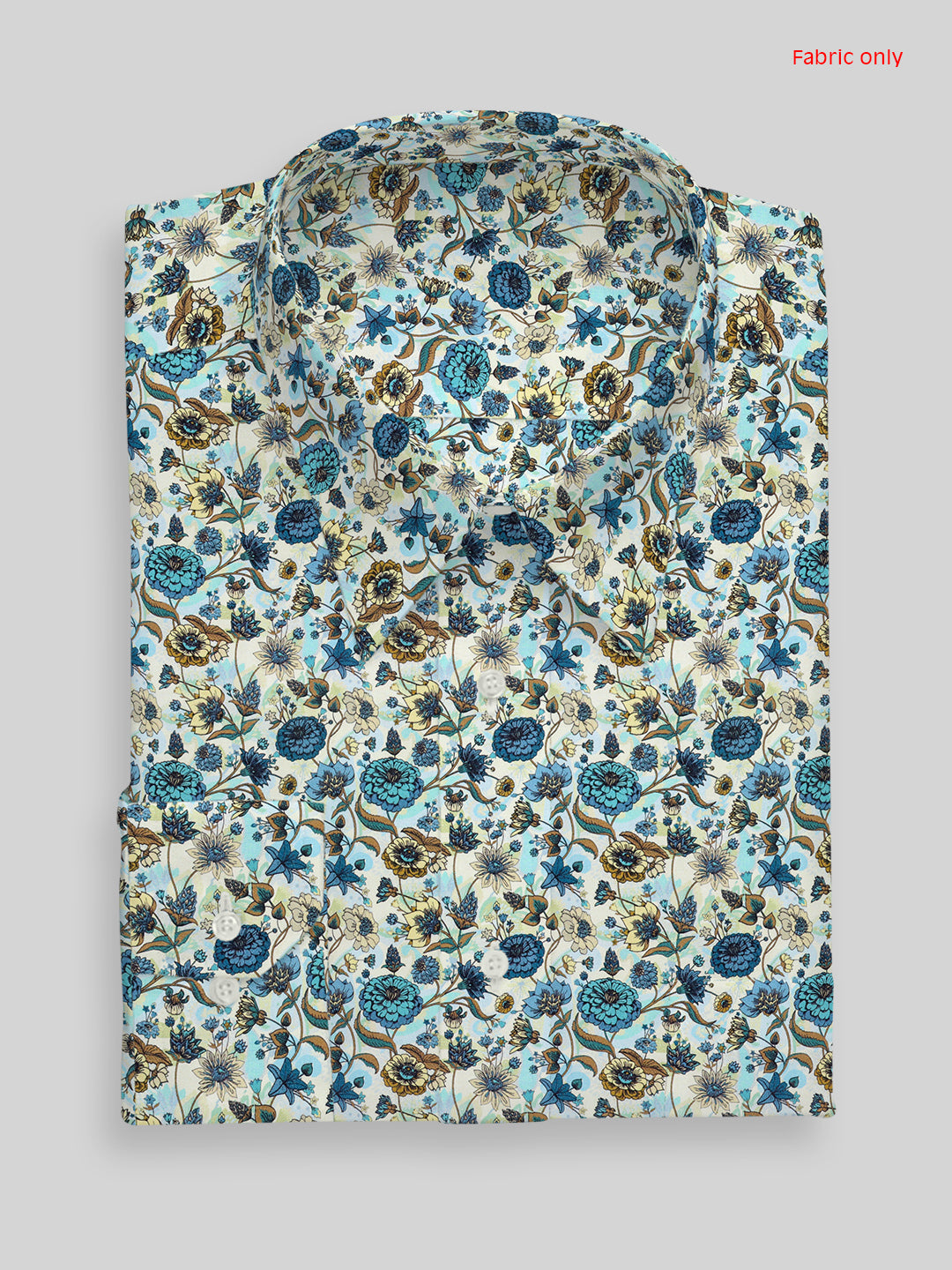 Men Cotton Blend Blue Flower Printed Shirt Fabric Savoy Print
