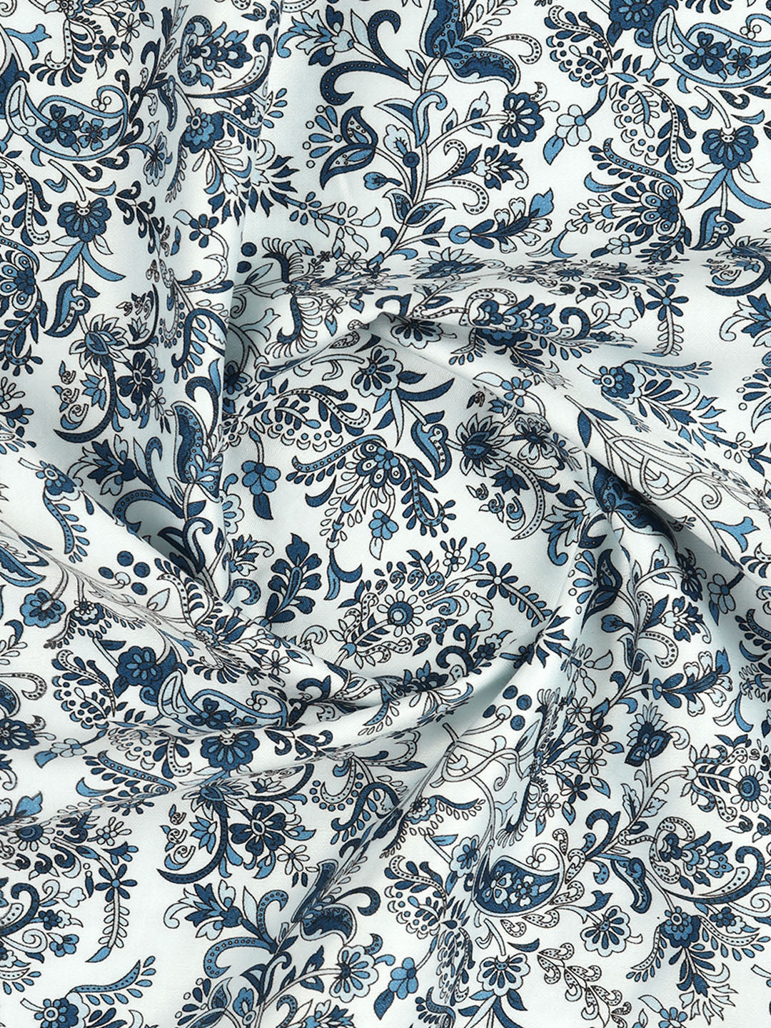 Men Cotton Blend White with Blue Printed Shirt Fabric Savoy