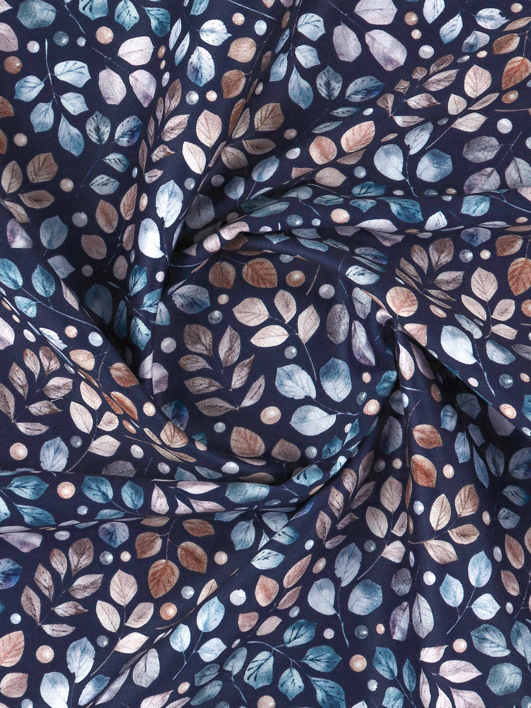 Men Cotton Blend Navy Leaf Printed Shirt Fabric Savoy Print