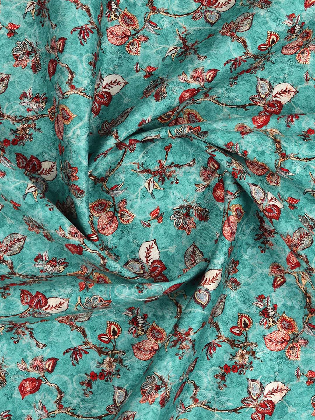Men Cotton Blend Teal Green Printed Shirt Fabric Savoy Print