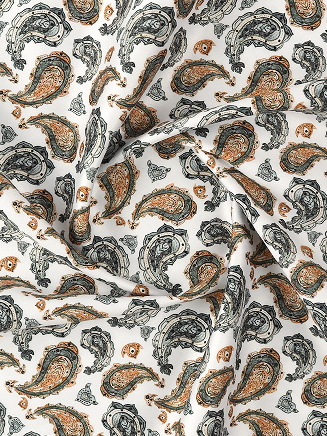 Men Cotton Blend Green with Orange Printed Shirt Fabric Savoy Print