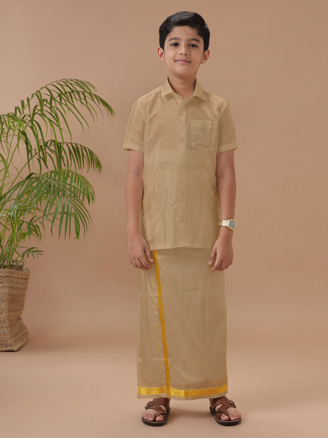 Boys Shirt & Dhoti Set Swayamvara Biscuit Sandal