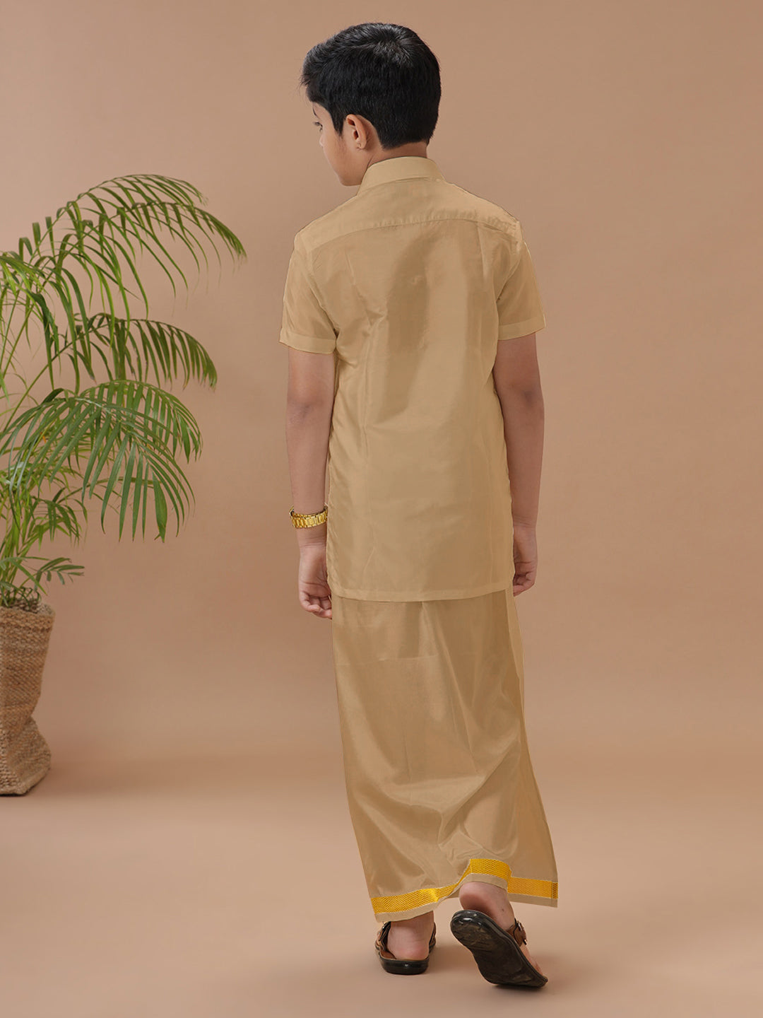 Boys Shirt & Dhoti Set Swayamvara Biscuit Sandal