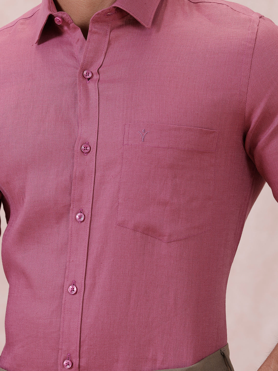 Men Pure Linen Purple Pink Shirt L122