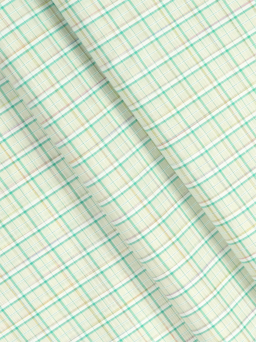 Cotton Blend Green Colour Checked Shirt Fabric Elight Gold-Close view
