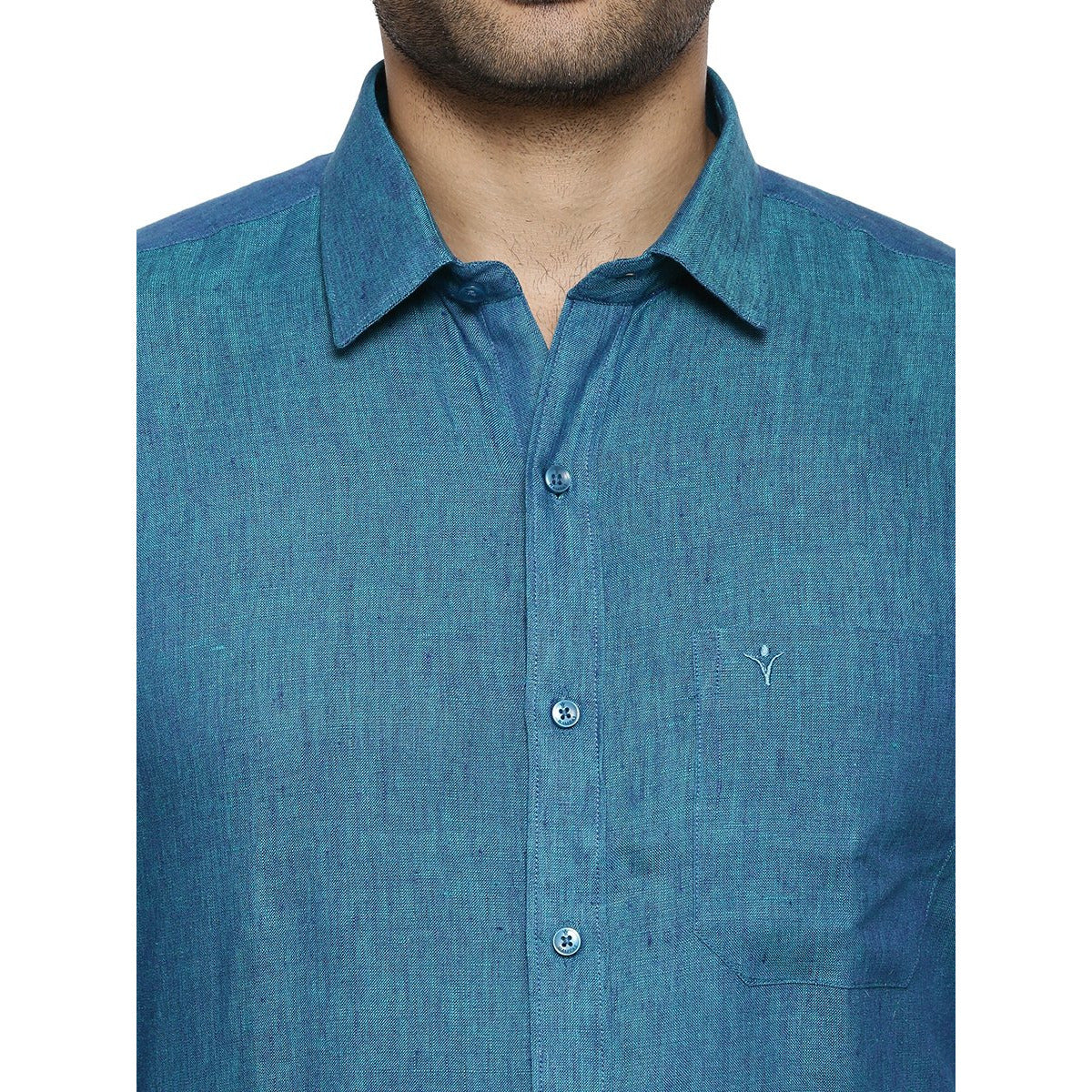 Mens Pure Linen Half Sleeves Shirt Blue