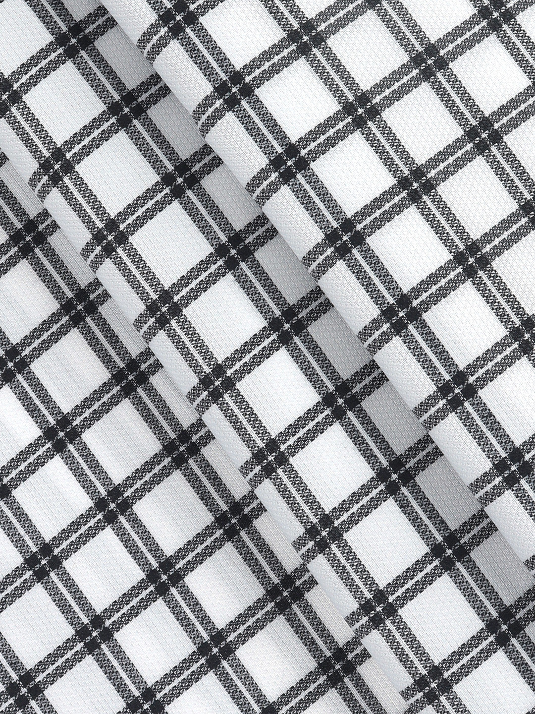 Cotton Rich Checked White with Black Shirt Fabric High Style