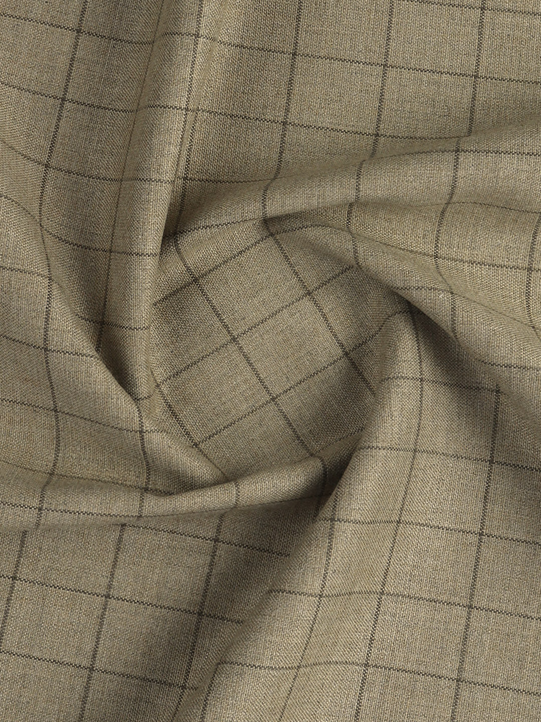 Poly Viscose Blend Checked Stretch Suiting Fabric Khaki Enable