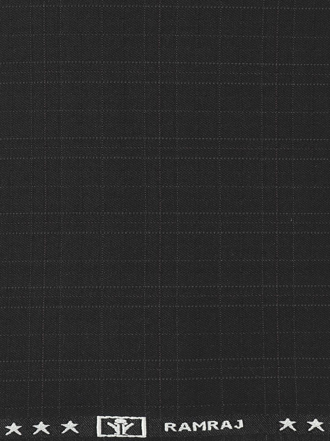Poly Viscose Blend Checked Stretch Suiting Fabric Black Miracle