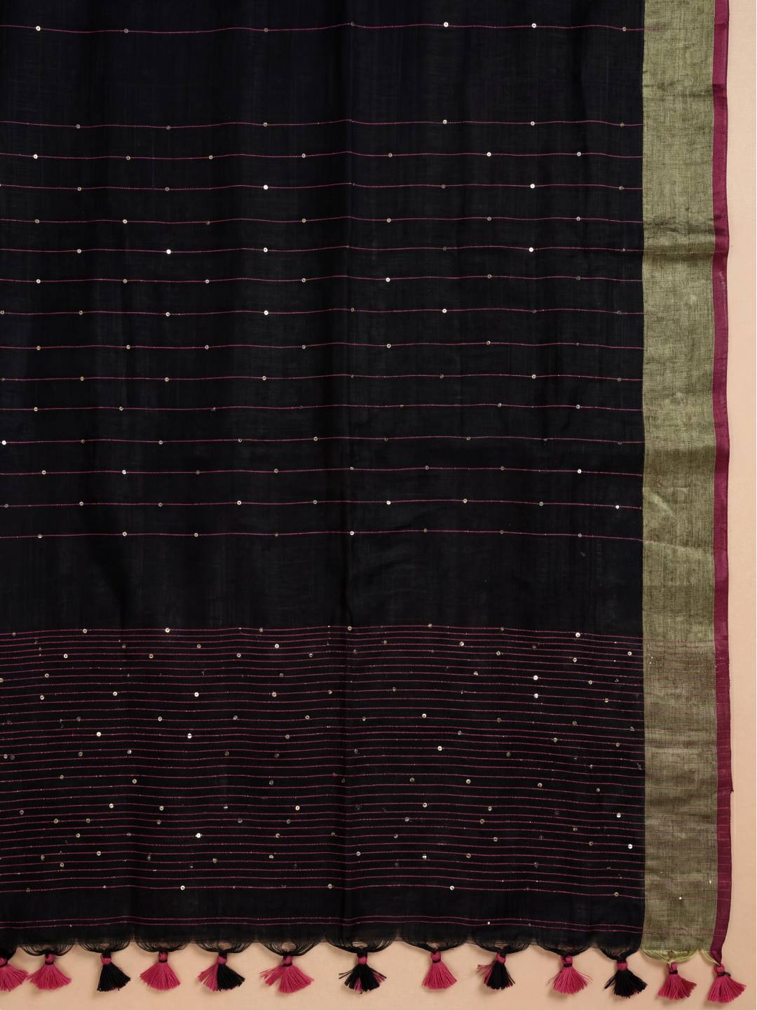 Women Semi Linen Black with Red Saree SL254